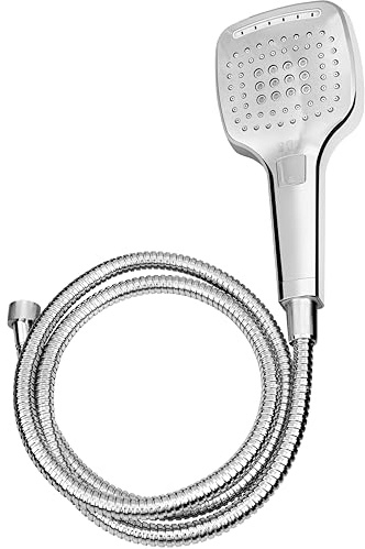 Cornat Brause-Set Dida - Handbrause 120 x 120 mm - 150 cm Schlauch - 3 Strahlarten: Normal-, Massage- & Softstrahl - Anti-Kalk & Wasserspareinsatz - verchromt / Duschkopf mit Schlauch / TECB3434