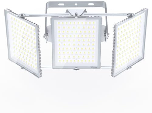 SOLLA 750 W LED-strålkastare för utomhusbruk, ultraljus 75000 LM 6000 K Daylight White IP66 vattentät, stadium Lights, 3 huvuden utomhus Floodlight Security Lights for Yards, uteplats, street-grå