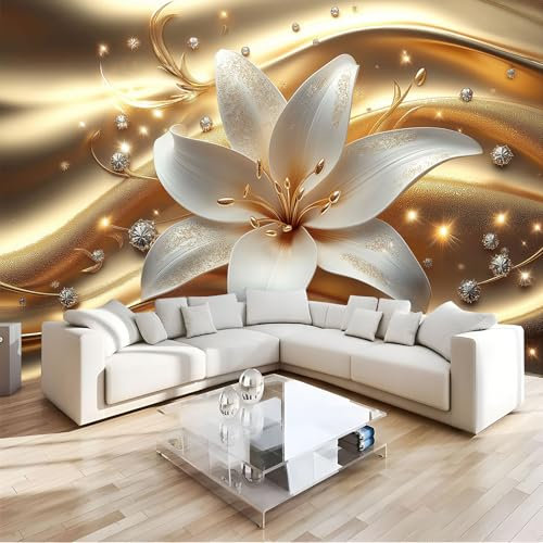 JEDTAKCT 300X210Cm Seidetapete Luxuriöse Lilietapete Elegance Tapete Im Abstrakte Wellen Design Tapete Wandtapete Wohnzimmer Schlafzimmer Flur Strukturtapete
