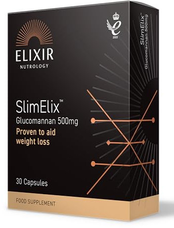 ELIXIR NUTROLOGY SlimElix 30 Capsules - Glucomannan 500mg - Appetite Control & Weight Loss Support - Vegan-Friendly Dietary Fibre Supplement. Made in The UK
