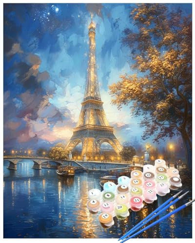 Malen Nach Zahlen Eiffelturm Malen Nach Zahlen Erwachsene Boot Painting by Numbers Adult,DIY Handgemalt Ölgemälde set Mit Pinsel/Acrylpigment,Farbe Leinwand Bastelset,Dekor Geschenke 60x90cm HYF38