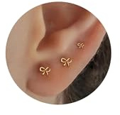 LunarCharm 3 Stück 16G kleine Schleife Titan Flache Rückseite Ohrringe, Fadenlose Nasenstecker Winzige Ohrstecker, Knorpel Tragus Piercing Schmuck Conch Helix Ohrstecker