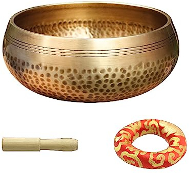 Campana tibetana per la consapevolezza yoga canto con bastone di legno set cuscino ciotola suono artigianale set di ciotole sonore