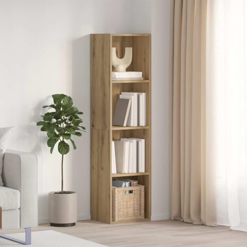 HaoChrymec Libreria Moderna, Mobile TV con Effetto Legno Recuperato, Scaffale Multiuso 4 Ripiani per Soggiorno o Camera, 36 x 30 x 143 cm
