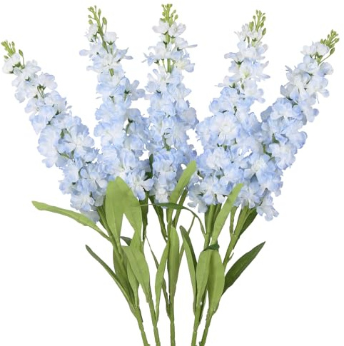 INSUNSIX Light Blue Delphinium Artificial Flowers 5PCS Silk Flowers with Stems Snapdragon Long Stem for Tall Vase Home Wedding Centerpieces Decor (Light Blue)