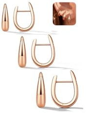 LOLIAS 3 Paar Creolen Roségold für Damen Ohrringe Roségold Creolen Hypoallergene klobige U-förmige Creolen Set für mehrere Piercings 8/10/12MM