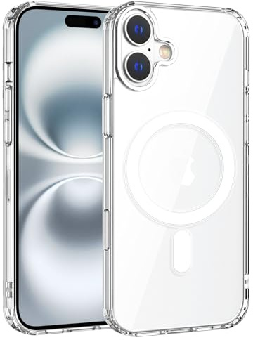 Exsight Magnetic Case for iPhone 16 6.1”, Compatible with MagSafe, Military Grade Airbag Drop Protection, Anti-Yellowing, Anti-Scratch, Shockproof Cell Phone Cover, Transparent Clear Phone Cases
