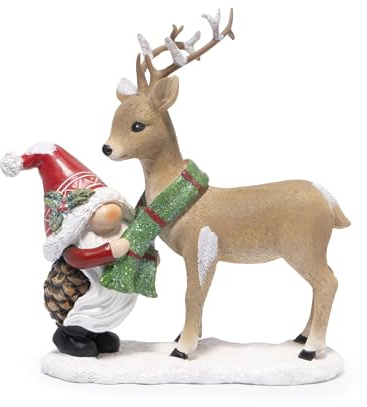 Hodao Christmas Gnome and Reindeer Figurine – Resin Holiday Decorations for Home, Indoor Table Decor, Cute Scandinavian Elf with Deer Ornament Gift for Family & Friends