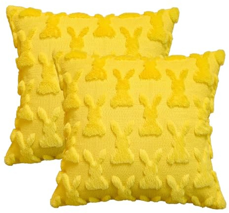 Artoid Mode Weich Künstliche Pelz Gelb Hase Ostern Kissenbezüge 2er Set, 45x45 cm Frühling Plüsch Samt Sofakissen Zierkissenbezug Schlafzimmer Deko