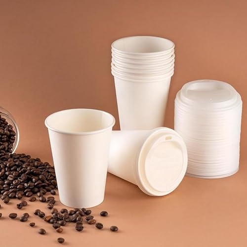 HOT BARGAINS 1000 x 8oz Single Wall Paper Cups with Reusable Lids | Premium Disposable Coffee Cups for Hot & Cold Drinks | Eco-Friendly Tea Cups for Café, Party & Takeaway Use (8oz, 1000, Count)