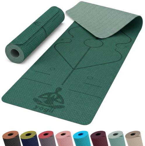 Yogii Yoga Mat - Non-Slip 6mm Thick TPE & Travel-friendly Yoga Mat - Perfect for Home & Gym Exercise Fitness & Pilates - With Laser Alignment Guides for Men & Women