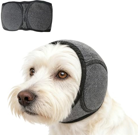 Dog Ear Defenders,Adjustable Dog Ear Muffs Noise Protection,Comfort Pet Ear Protectors,Waterproof Pet Snood Ear Covers for Anxiety Relief,Swimming,Grooming Thunder Fireworks(Gray, S)
