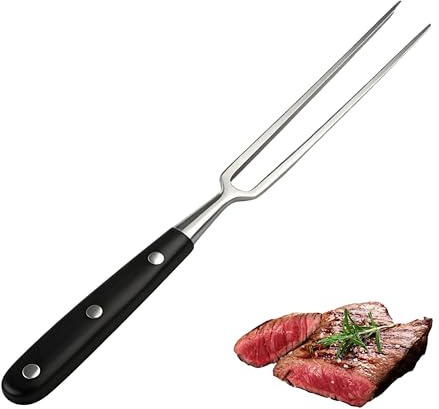 Tenedor de carne de acero inoxidable con asa, 27 cm, tenedor de carne grande, tenedor para barbacoa, cocina, asado, pavo o cena, antideslizante, aislamiento térmico, diseño ergonómico