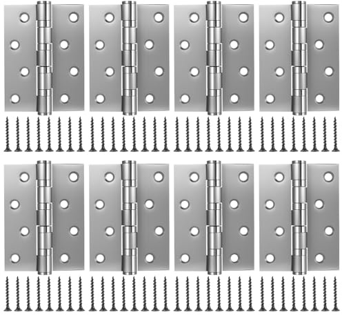 hommova 8Pcs Heavy Duty Door Hinges, 4 Inch Stainless Steel Ball Bearing Internal Hinge with 64 Screws for Wood Windows Drawer