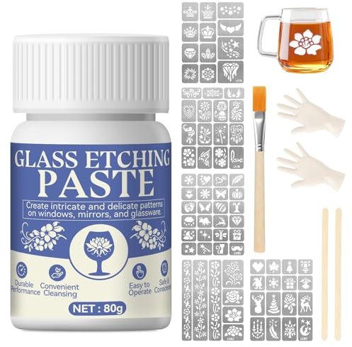 Pate a Depolir Le Verre, Creme a Depolir Le Verre, Gravure sur Verre Pâte, Pâte de Gravure pour Verre, Graver Créez une Texture Givrée pour des Créations DIY, Verres à Vin, Miroirs 80 G