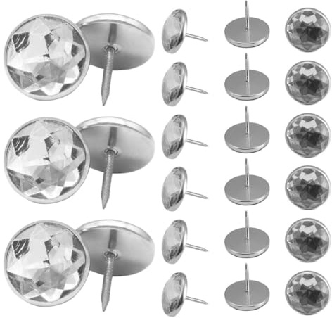 ORFOFE Punaises pour Canapé 50 Pcs, Épingles Décoratives en Cristal Blanc, Diamètre 22,8 Mm, Clous Tapissiers Ronds pour Meubles, Accessoires Décoration Intérieure, Matériel de Mobilier