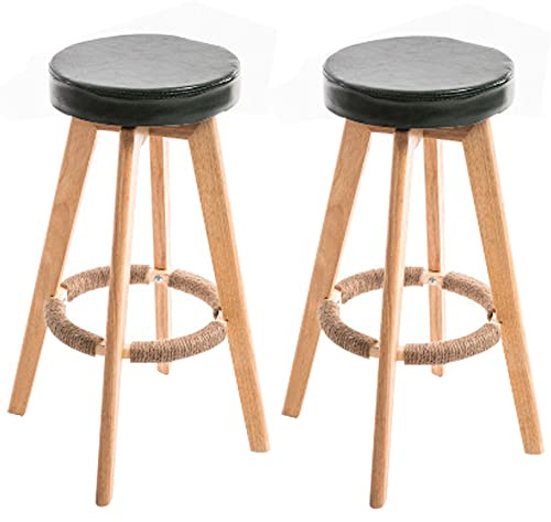 Schwenkbarhocker, 29 -Zoll -Sitzhöhe Wood Barhocker, PU -Leder hohe Stuhl für Kücheninsel, Kneipe und Bistro, Restaurant (Dark Green 2Ps)
