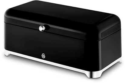 Swan Solace 16L Bread Bin, Large Capacity, Worktop Kitchen Storage, Suitable for Loaves, Rolls and Bakes, Lift Up Hinged Lid, Easy Clean and Durable, H16.6 x W44 x D22cm, Black, SWKA18540BLK