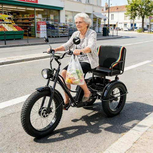 Triciclo Eléctrico para Adultos 750W, Bicicleta Eléctrica con Pedaleo Asistido 3 Ruedas, 7 Velocidades, Cesta de Carga, Frenos Doble Disco, Ideal para Ciudad,Compras y Trayectos Diarios Black