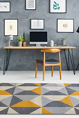 Modern Style Rugs Venus Geometric Home Accessory Grey Cream Yellow Large Area Rug- Diamond Pattern Soft Touch Lounge Rug for Living Room, Bedroom, Dining Room, Hallway Stain Resistant Rug - 160x230cm