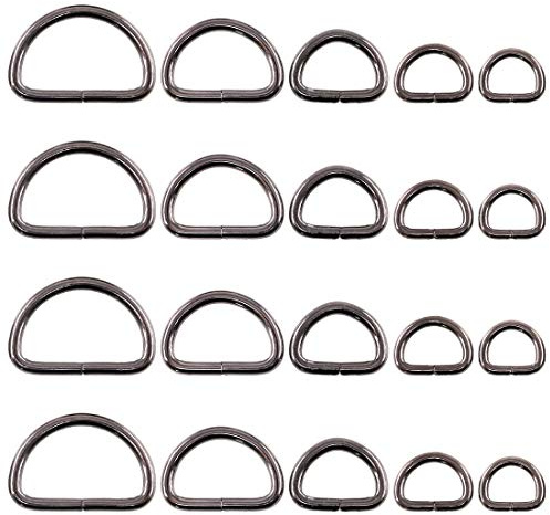 Swpeet 50Pcs 5 Sizes 1/2 3/4 1 5/4 5/8 Multi-Purpose Metal D Ring Semi-Circular D Ring for Belts Hardware Bags Hand DIY