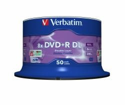1 x 50 Verbatim DVD+R Dual Layer 8 x Speed, 8,5 GB matt, silberfarben