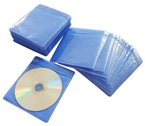 Haplives CD-/DVD/BluRay-Hüllen, doppelseitig, Nachfüllung, Plastikhülle für CD und DVD, 100 Stück blau