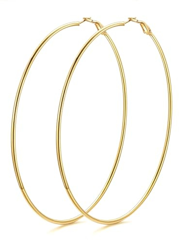 GoldChic Boucle d'Oreille Créole Femme Plaqué Or 100mm Grandes Créoles Dorées Femme, Women's Fake Gold Hoop Earrings