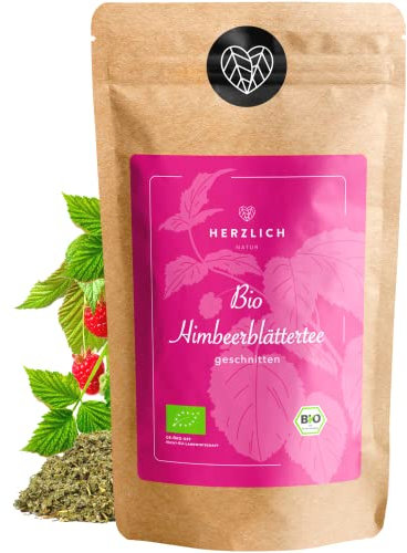 Bio Himbeerblättertee 80g - lose bio Himbeerblätter, geschnitten & 100% naturbelassen, Bio zertifizierter Schwangerschaftstee/Kräutertee - abgefüllt und kontrolliert in Deutschland | Herzlich Natur