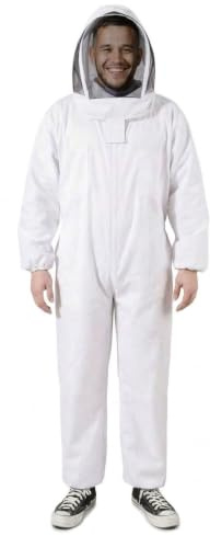 Flexzion Ganzkörper-Imkeranzug, Imkerbekleidung Overall Jacke Outfit Ausrüstung Bienenhaltungszubehör mit schützender, selbsttragender, runder Schleierhaube für Imkerei (L)