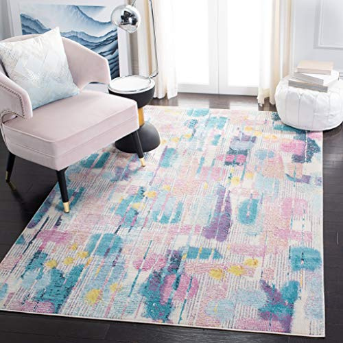 SAFAVIEH Traditionell Teppich für Wohnzimmer, Esszimmer, Schlafzimmer - Lillian Collection, Kurzer Flor, Rosa und Türkis, 160 X 231 cm