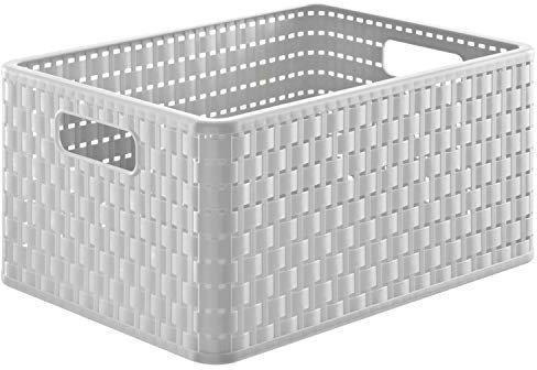 Rotho Country Scatola di conservazione 18l in rattan-look, Plastica PP senza BPA, Bianco(Vischio), A4/18l 36.8 x 27.8 x 19.1 cm