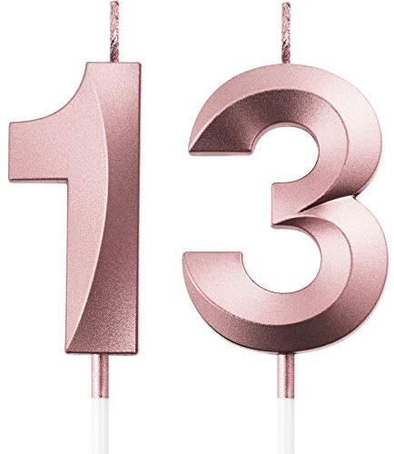 BBTO Birthday Candles Number Candles Cake Topper Decoration for Birthday Wedding Anniversary Celebration Supplies(Rose Gold,13th)