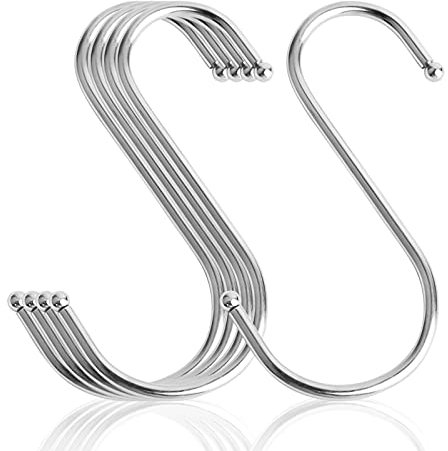 PHINGEER S Haken - 3'' Groß - 5 Stück S-förmige Edelstahl Haken für hängende Töpfe und Pfannen, Pflanzen, Kaffeetassen, Kleidung, Handtücher in Küche, Schlafzimmer, Bad, Büro und Garten