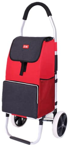 Falytemow Foldable Shopping Cart 2 Wheels 104 cm Handle Height Utility Cart Oxford Trolley Bag for Groceries (Gray and Red)