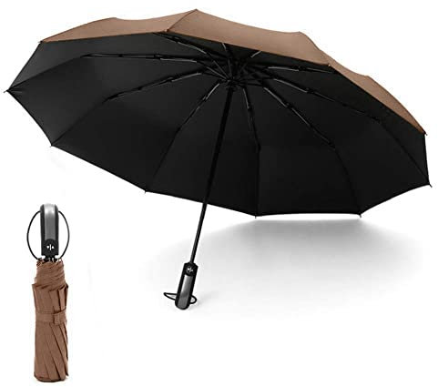 HYCOPROT Regenschirm Sturmfest bis 140 Km/h Starke Winddichte Taschenschirm Auf-Zu-Automatik,Kompakt,Zusammenklappbarer Regenschirm Winddichter Regenschirm Mit Uv-Blockbeschichtung(Braun)