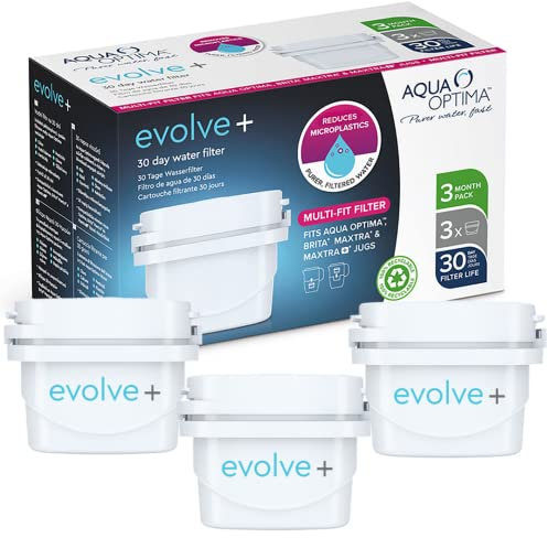 Aqua Optima 30 Day Water Filter Cartridge, 3 Pack (up to 3 Months Supply), Compatible with Brita Maxtra, Maxtra+ and PerfectFit, EPS314 Evolve+