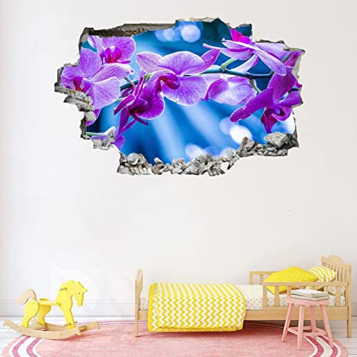 Orchideen 3D Wandtattoo Wanddurchbruch, Landschaft Durchbruch Wandaufkleber für Kinderzimmer, sticker für Wohnzimmer, Pflanzen Selbstklebend Vinyl Wandsticker, Wandbild Junge Mädchen Schlafzimmer