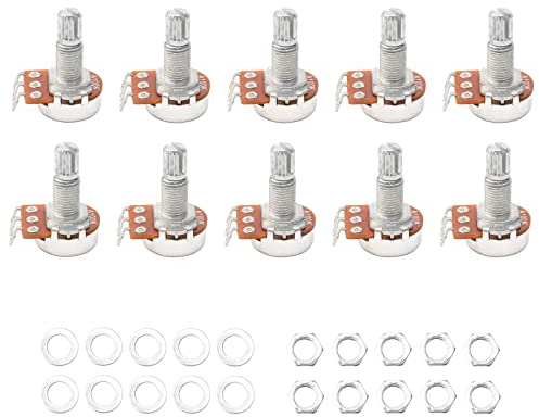 Pxyelec Guitar Potentiometer Audio Pots A100K Linear Taper Potentiometers Replacement for Electric Guitar Bass Volume Knob Pots Shaft 18mm Pack of 10