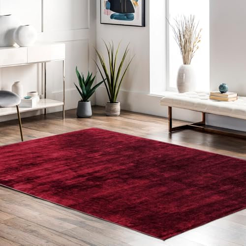 Aladdinshome Alfombra Moderna para Salón Unicolor Lavable Antideslizante Pelo Corto y Suave (Burdeos, 100x200cm)