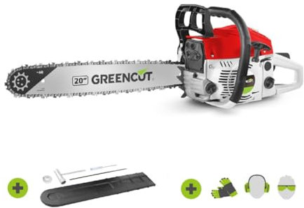 GREENCUT GS650X - Tronçonneuse à essence 65cc 3,8cv, moteur 2 temps, lame 20, longueur de coupe 50,8cm, abattage, 5,65kg, avec fourreau