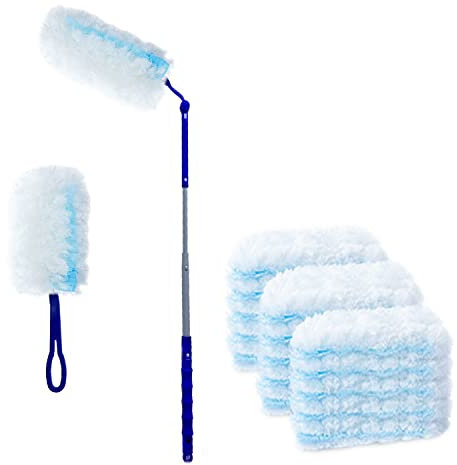 UKEENOR 360 Grad Staubwedel-Nachfüllset für mehrere Oberflächen (1 langer Griff zu + 1 kurzer Griff + 12 Staubwedel-Nachfüllpackungen)