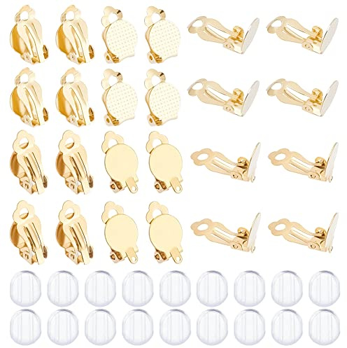 UNICRAFTALE 40 Pcs Clip Boucles D'Oreilles Or 304 Convertisseur En Acier Inoxydable Plat Rond Plateau Pour Boucles D'oreilles Non Percées Avec Roulements