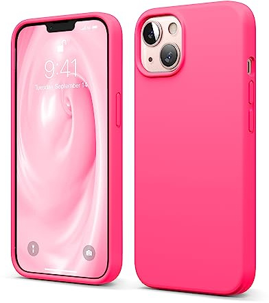 elago Cover in Silicone Liquido per iPhone 13 (6,1) | Silicone Premium, Protezione Completa, Antiurto a 3 Strati, Fodera Morbida in Microfibra Antigraffio (Rosa Vivo)