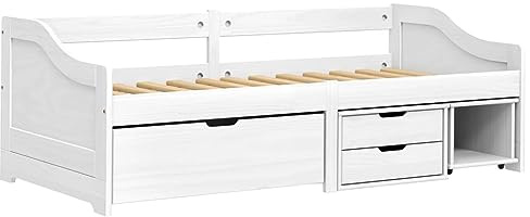 vidaXL Tagesbett, Gästebett mit 3 Schubladen, Sofabett Holzbett Latten-Design, Bettgestell Schlafsofa für Schlafzimmer Wohnzimmer, Weiß 90x200cm Massivholz Kiefer
