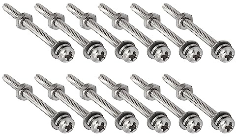 QUARKZMAN M2x25mm Plana Cabeza Tornillo Tuerca con Arandela x 12 Juegos Inoxidable Acero Sujetador para Hogar y Electrónica Reparación, [Plateado Tono, Phillips-Accionamiento]