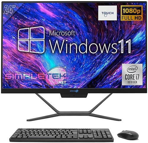 SIMPLETEK - Ordinateur tout-en-un 24 Full HD Touch Core i7 10th GEN | Windows 11 | 16 Go RAM - SSD 480 Go | Webcam 2K intégrée WiFi HDMI Série RS232
