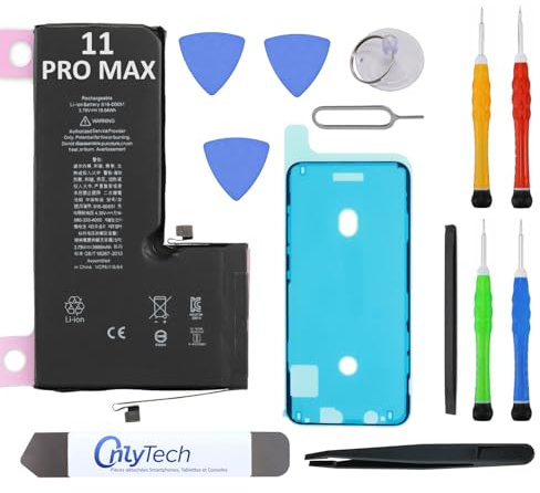 OnlyTech Batterie Premium de Remplacement pour iPhone 11 Pro Max - 3969mAh, Identique à l'Original, Kit 12 Outils Professionnels et adhésif écran Inclus