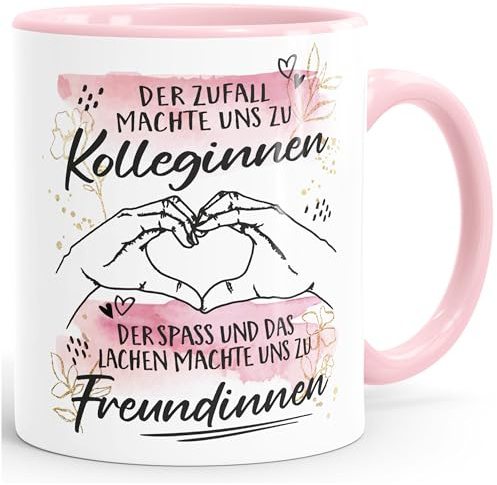 SpecialMe® Kaffee-Tasse Der Zufall machte uns zu Kolleginnen Freundinnen Tasse mit Spruch Geschenke Bürotasse Weiss-innen-rosa standard
