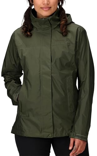 Marmot Mujer Women's PreCip Eco Chaqueta impermeable para lluvia, chubasquero transpirable con capucha, cortaviento ligero hardshell para senderismo y bicicleta, Nori, XS